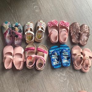 Multiple shoes used brands, disney, rachel, mini melissa, h&m, oshkosh, micheal
